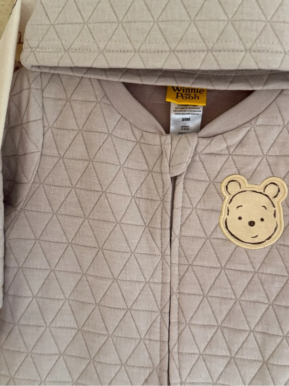 Winnie the Pooh Beige Quilted Baby two-Piece with Bear Hood.